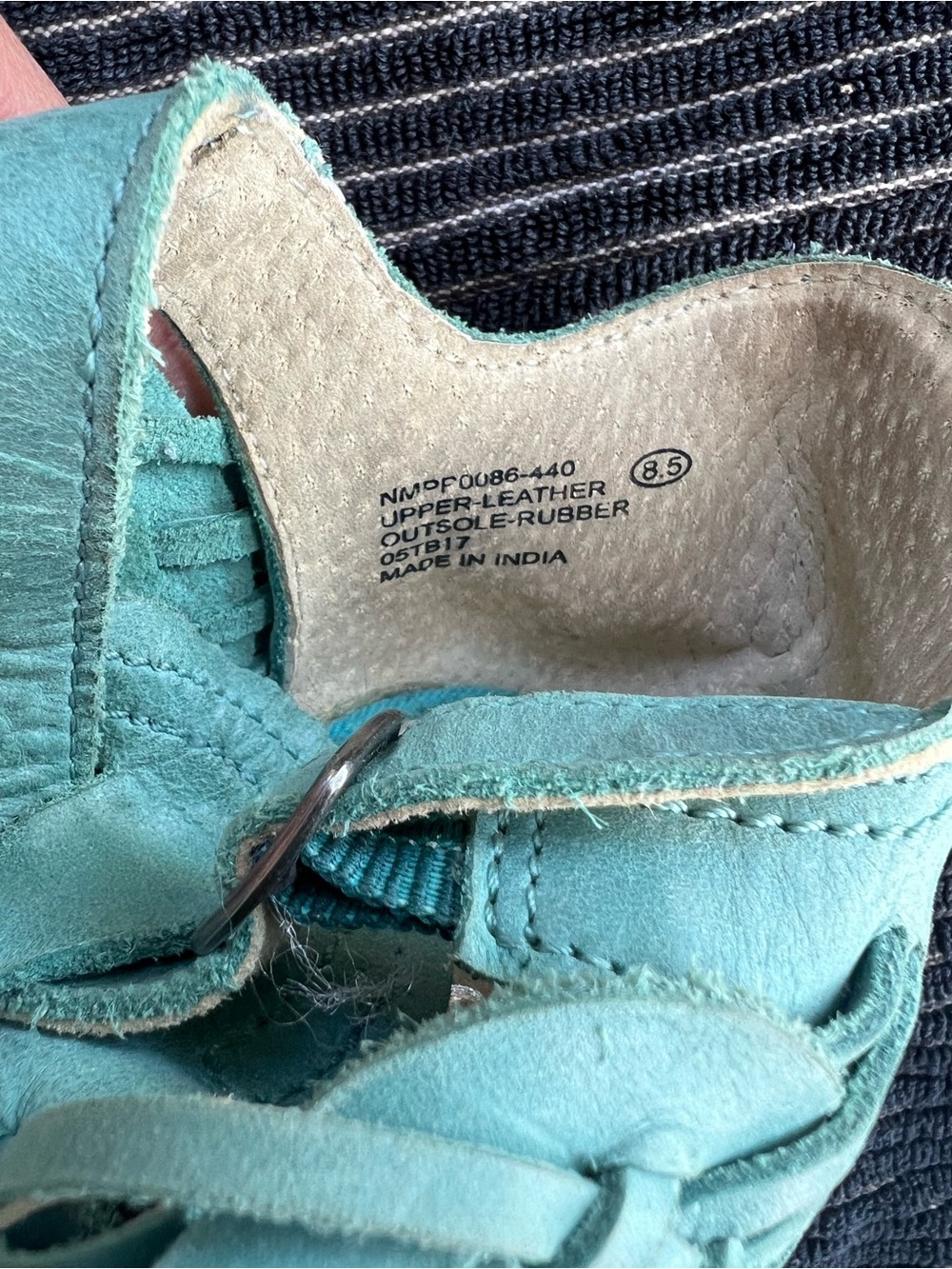 naughty monkey Teal Woven Leather Block Heel Sandals - Picture 7 of 9